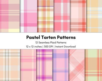 Paquete de papel digital de cuadros escoceses sin costuras / Patrones de tartán pastel de 12 x 12 / JPG de 300 DPI / Descarga instantánea