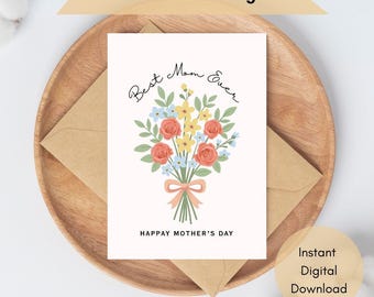 Tarjeta floral para el Día de la Madre / Tarjeta imprimible / Saludo del Día de la Madre / Descarga instantánea