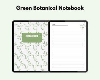 Cuaderno botánico verde / Diario rayado de 150 páginas / Cuaderno minimalista con estampado de hojas