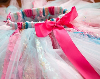 Pink, Aqua, Teal and Gold Fabric, Lace and Tulle Tutu Photo Prop for Cake Smash or Special Occasion