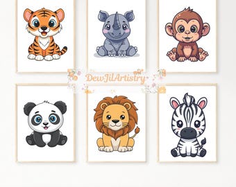 Safari Nursery Animal Prints, Set of 6 (Digital Download)