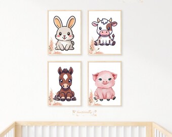 Farm Animal Nursery Prints, Set of 4, Baby Room Decor (Digital Download)