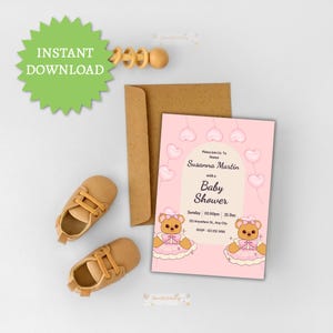 Invitación para baby shower estilo shabby chic / Invitación rústica floral / Plantilla vintage de Canva / Descarga instantánea