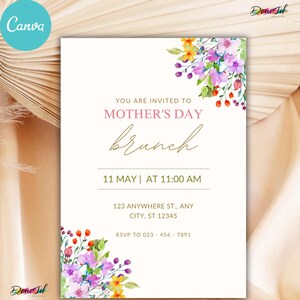 Floral Mother's Day Brunch Invitation, Watercolor Floral Party Template (Digital Download)