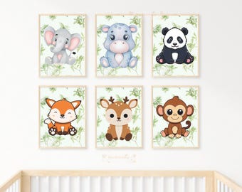 Safari Animals-Gender-Neutral-Nursery Minimalist-Art Print-Decor Jungle-Wildlife Aesthetic-Boho Nursery-Print Modern-WallArt
