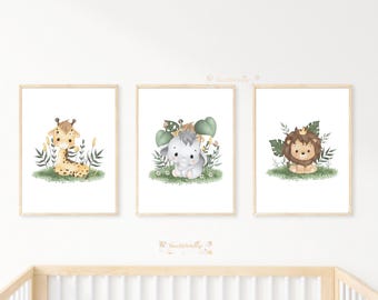 Safari Animal Nursery Prints, Set of 3 (Digital Download)