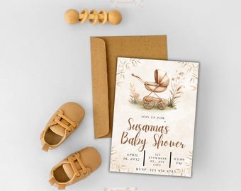 Neutral Baby Shower Invitation Template | Minimalist Cradle Design (Digital Download)