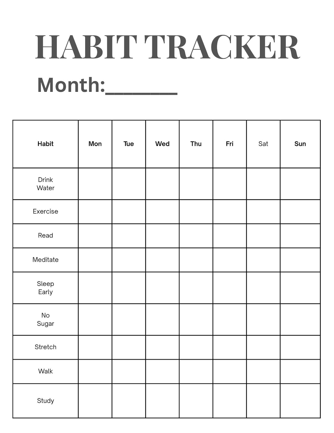 Minimalist Habit Tracker Printable PDF, Monthly Habit Tracker, Goal and ...