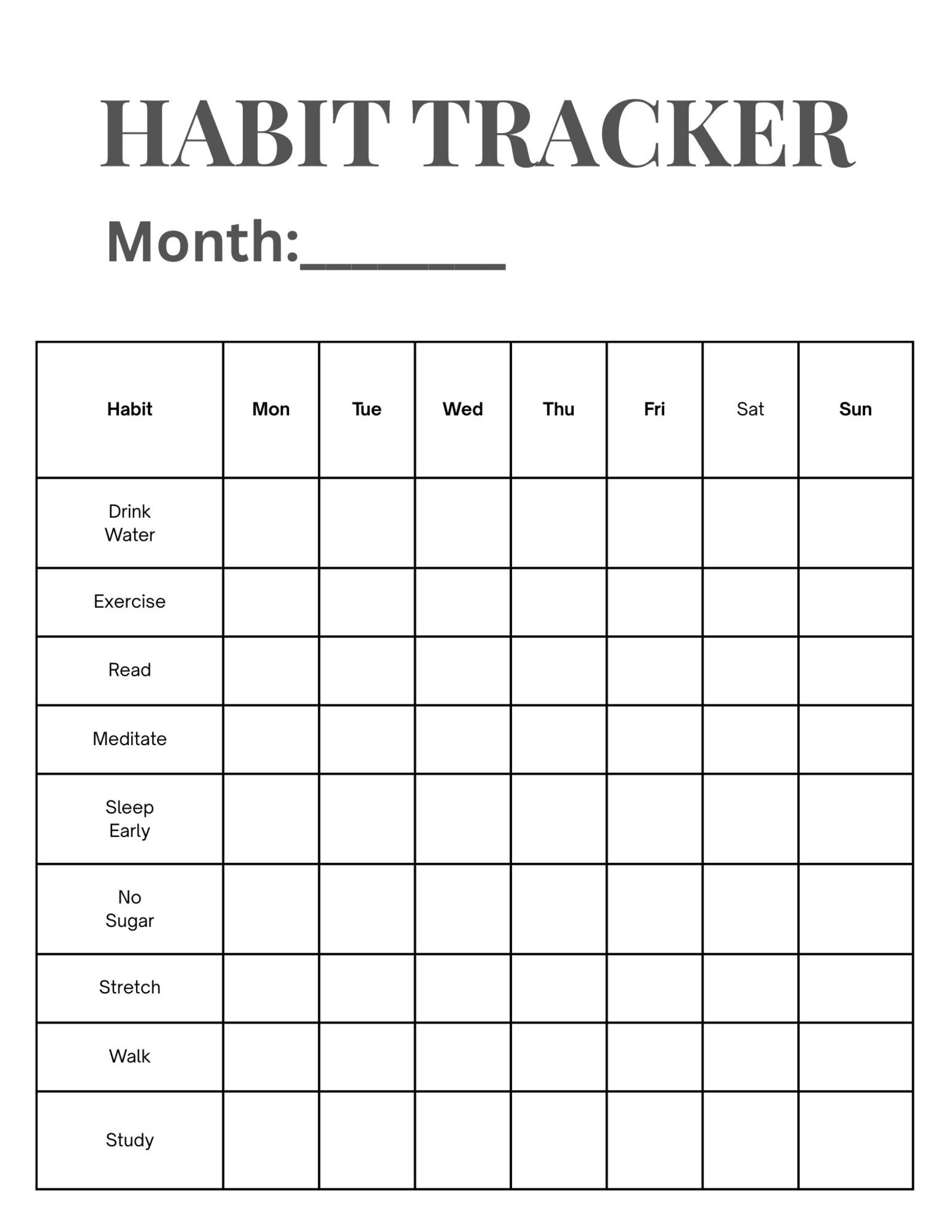Minimalist Habit Tracker Printable PDF, Monthly Habit Tracker, Goal and ...
