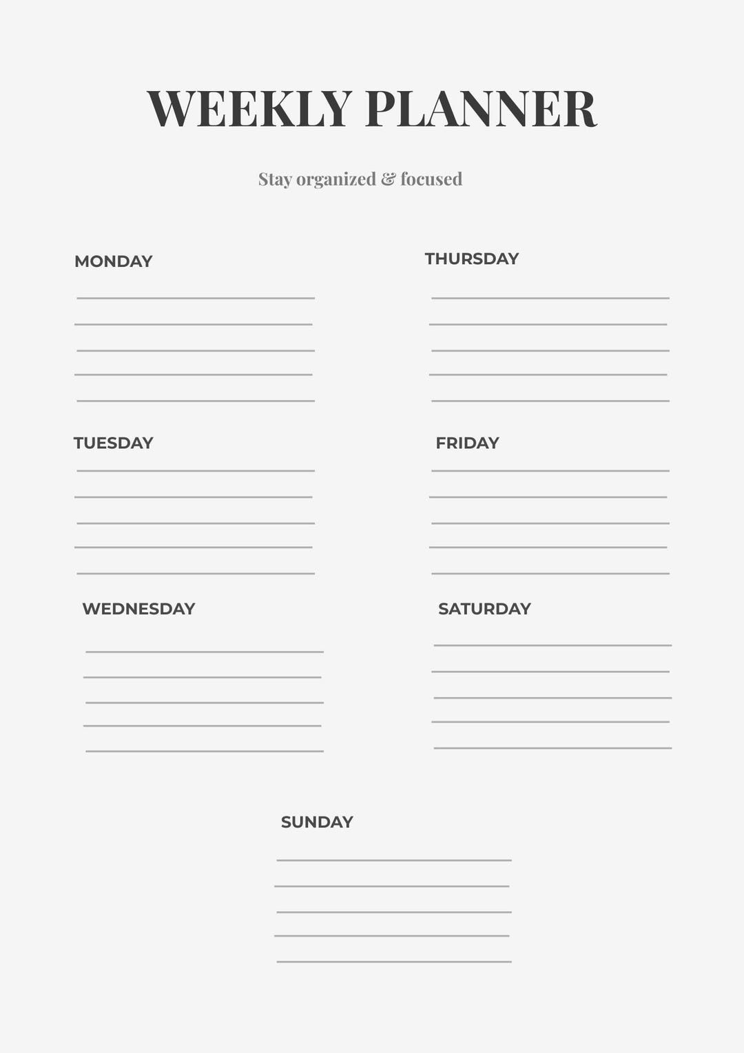 Minimalist Weekly Planner Printable | Clean Gray Layout | Neutral ...
