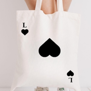 Personalized Queen of Hearts Tote Bag, Custom Casino Tote, Vegas Bachelorette Favor, Poker Card Tote, Bridal Party Gift Bag
