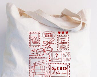 Bookish Tote Bag, Romance Reader Gift, Smut Enemies to Lovers Literary Canvas Carryall, Bookish Tropes