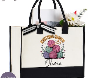 Personalized Knit Tote, Yarn Lover Bag, Crochet Project Bag, Knitting Storage Gift, Custom Yarn Tote, Handmade Craft Tote, Gift for Her