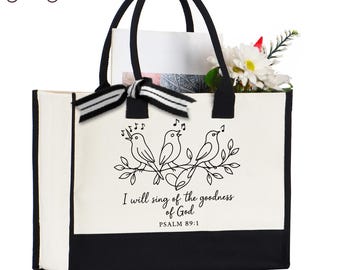 I Will Sing of the Goodness of God Tote Bag, Bible Verse Tote, Bird Christian Tote, Faith Based Gift Bag, Religious Worship Tote for Women