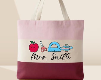Personalized Teacher Name Tote Bag, Custom Teacher Tote,Teacher Gift Bag,Teacher Icon Tote, School Spirit Tote Bag,Teacher Appreciation Gift