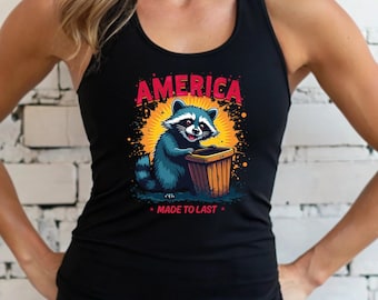 Retro Raccoon Tank Top, Patriotic America Made to Last