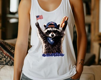 Feral & Free Raccoon Tank Top - July 4th Patriotic Tee