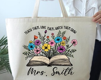 Personalized Teacher Tote Bag with Name | Teacher Appreciation Gift | Custom Cotton Bag for Educators and School Staff