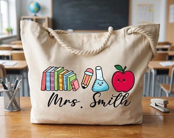 Personalized Teacher Name Tote Bag, Custom Teacher Tote,Teacher Gift Bag,Teacher Icon Tote, School Spirit Tote Bag,Teacher Appreciation Gift