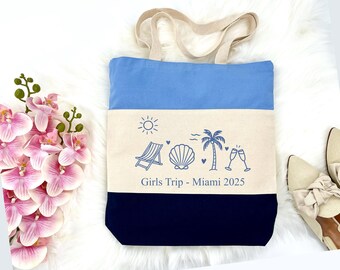 Personalized Girls Trip Tote Bag, Beach Vacation Gift