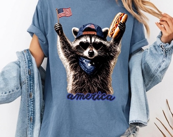 Comfort Colors® Feral & Free Racoon Shirt, 4th of July Shirt, USA Independence Day Shirt, Funny Raccoon Tee, Patriotic Shirt, July 4th Gift