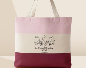 I Will Sing of the Goodness of God Tote Bag, Bible Verse Tote, Bird Christian Tote, Faith Based Gift Bag, Religious Worship Tote for Women