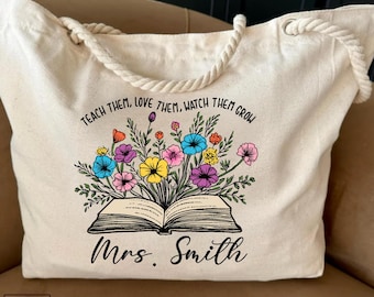 Personalized Teacher Tote Bag with Name | Teacher Appreciation Gift | Custom Canvas Bag for Educators and School Staff