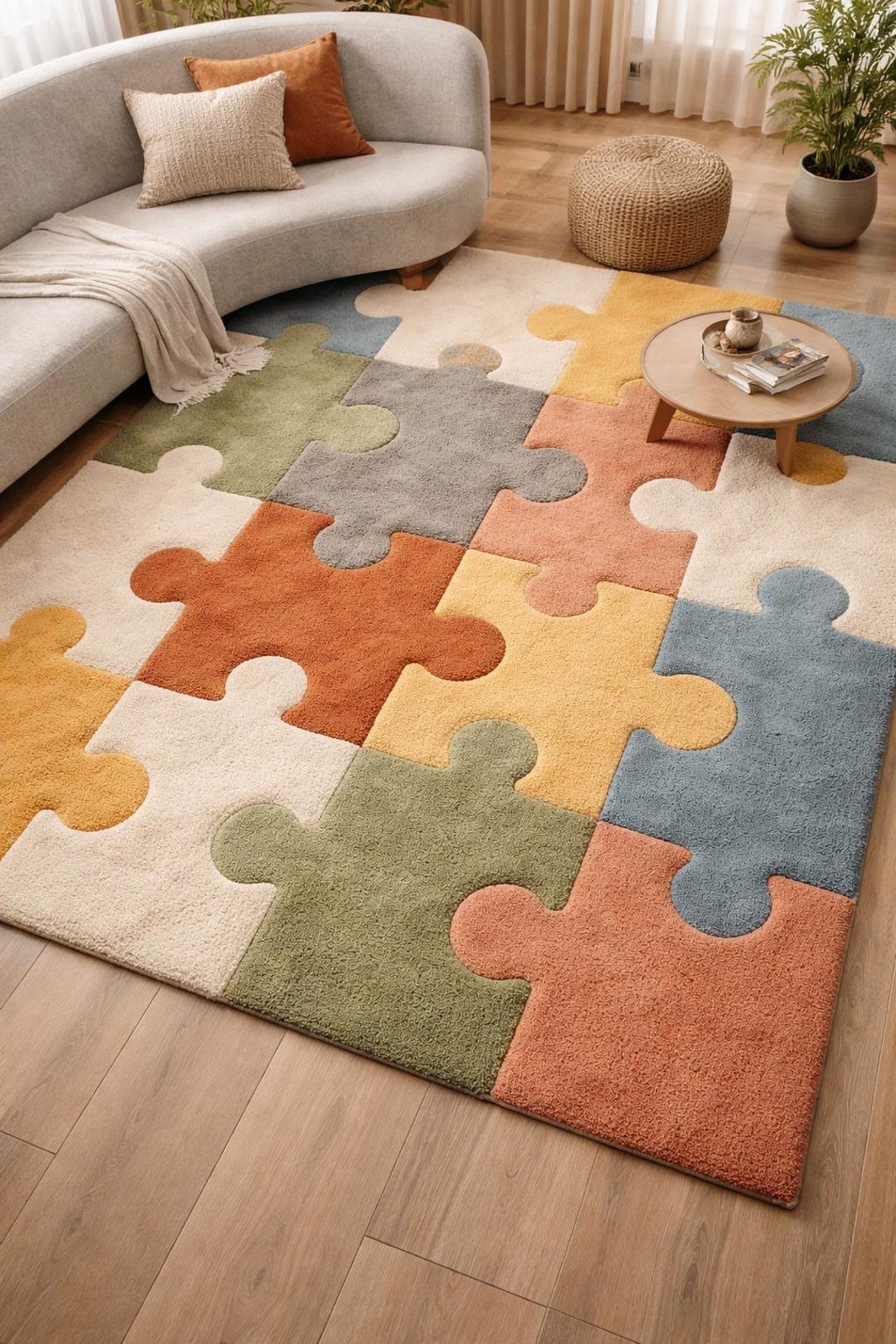 Modern Puzzle Rug Handmade Puzzle Piece Rug – Modern Tufted Area Carpet - Etsy