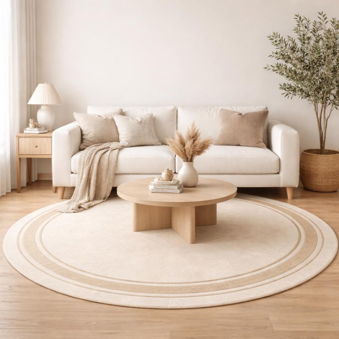 Round Beige Cream Tufted Rug | Handmade Neutral Area Rug | Modern ...