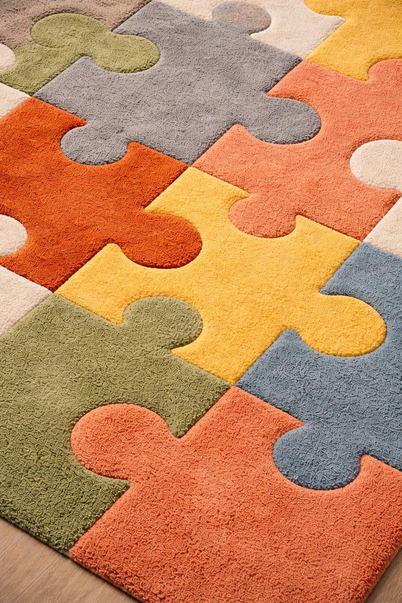 Playful Rug Handmade Puzzle Piece Rug – Modern Tufted Area Carpet - Etsy