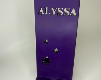 Customizable Phone Stand - Purple with Star Cutouts for Personalization and Stylish Display