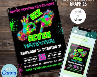 Six Seven Party birthday invitation, printable six seven invite, editable 6 7 meme Party template, digital template, girl boy birthday