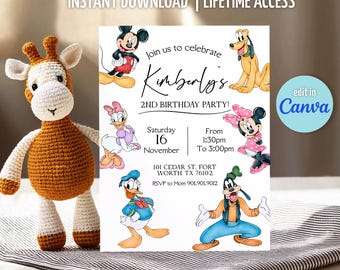 Printable Clubhouse birthday invitation, Mickey invitation, Clubhouse invitation, Mouse Party invite, editable invite