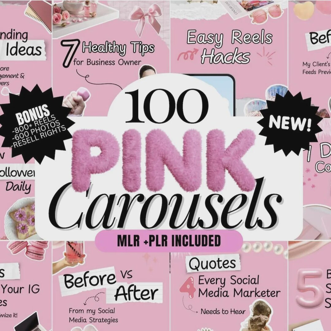 100 Pink Instagram Carousel Templates | Canva Editable (PLR MRR) - Etsy ...