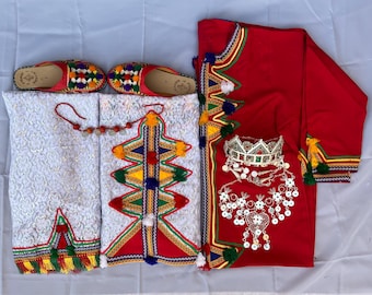 Amazigh Dress Complete, Amazigh Outfit, Full Berber Clothes with Accessories, Necklace, Slippers, kaftan