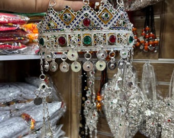 Traditional Amazigh Taounza Tribal Headdress – Silver Plated Enamel Wedding Crown