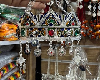 Kids Amazigh Taounza Headpiece with Silver Plating, Enamel Details and Pearls