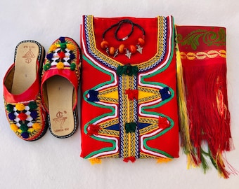 Moroccan Pack Kaftan, Amazigh Dress Complete, Berber Outfit with Slippers And Louban