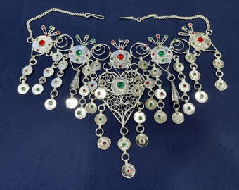 Traditional Silver-Plated Berber Necklace Moroccan Ethnic Bridal Wedding Gift Handmade Jewelry
