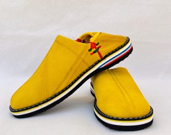 Men's Handmade Leather Berber Babouch Slippers | Moroccan Mules with Heel Strap