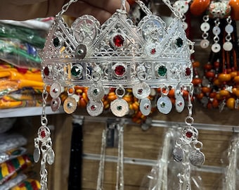 Amazigh Taounza, Handmade Silver and Glass Bead Head Jewelry