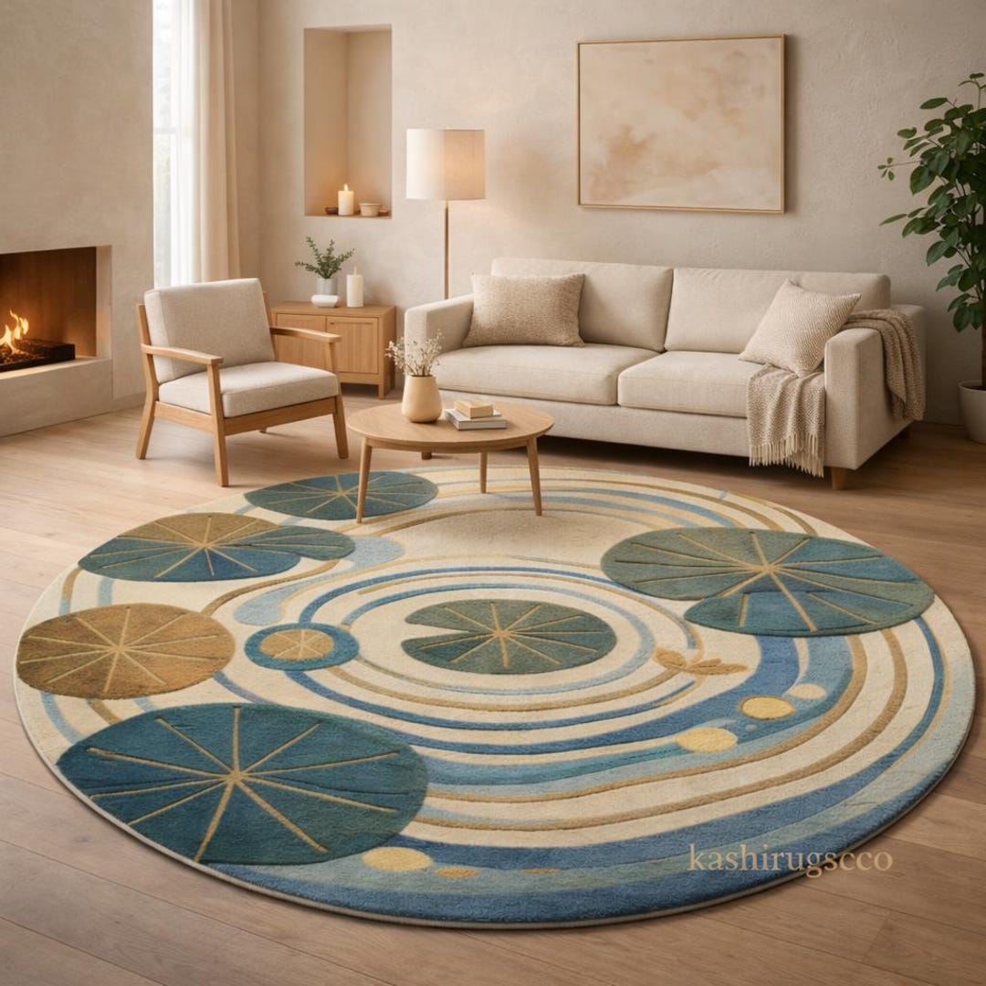 Lily Rug Modern Round Lily Pad Wool Rug Hand Tufted Plush Luxury Contemporary ...