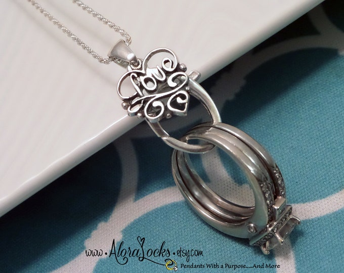 ON SALE Love Wedding Ring & Charm Holder Pendant Sterling Etsy