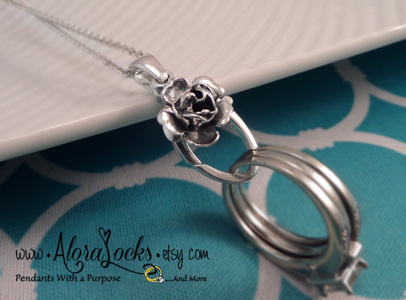 Aloralocks Rose Wedding Ring & Charm Holder Pendant Sterling Etsy