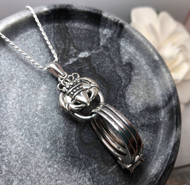 Wide Celtic Claddagh Wedding / Engagement Ring & Charm Holder Etsy