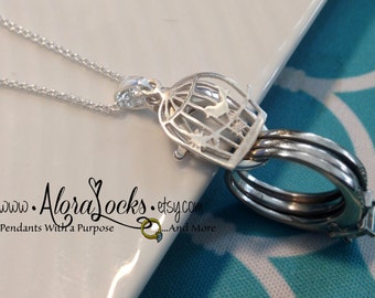 AloraLocks Bird Cage Wedding / Engagement Ring or Charm Holder Pendant - Sterling Silver