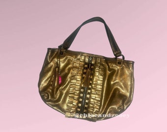 Y2K 00s Betsey Johnson Metallic Bronze Studded Leather Tote Edgy CounterCULTure Cutie Alt-Style