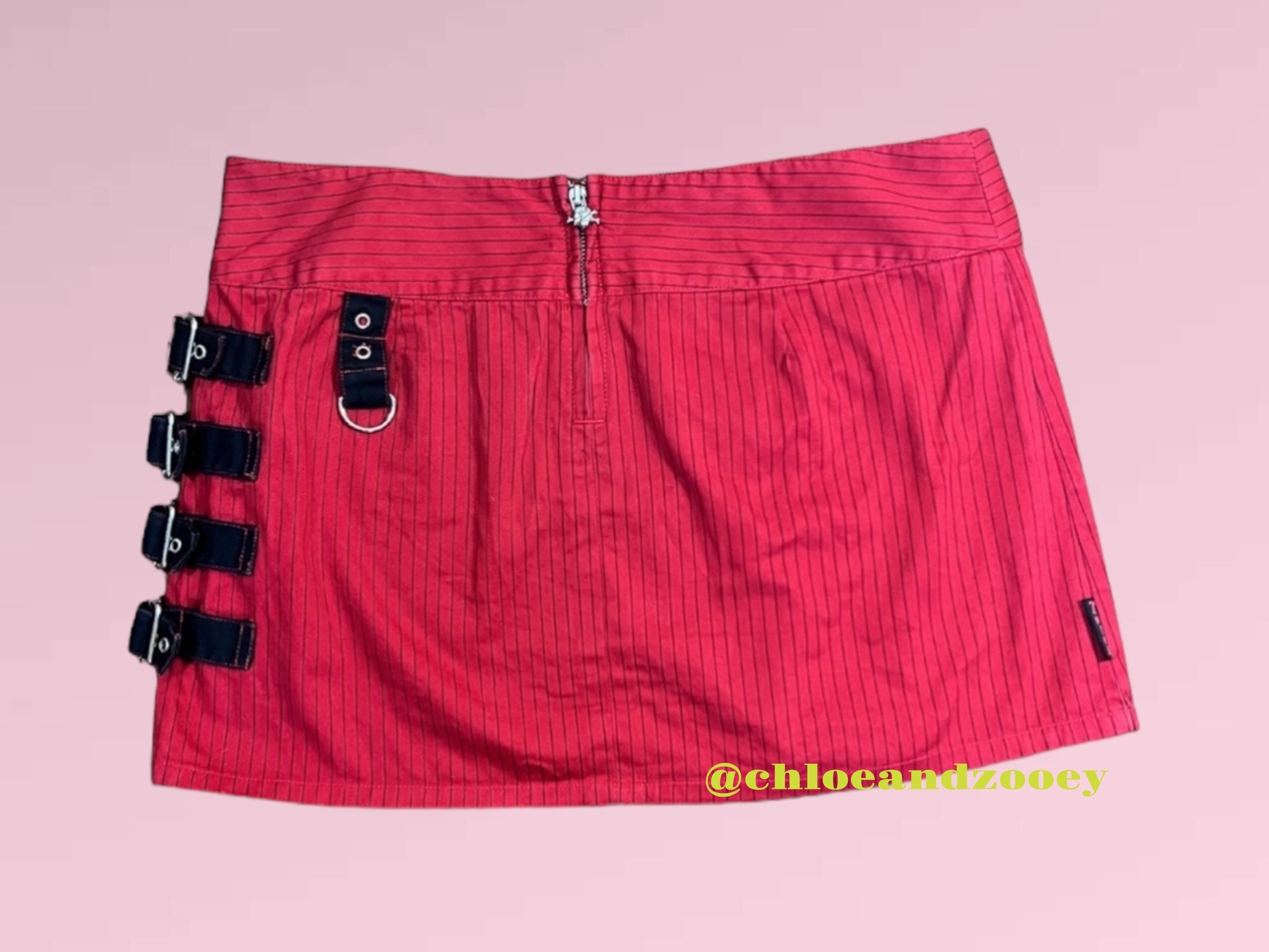 Buy Y2K Tripp NYC Red Mini Skirt Black Pinstripes Grommet