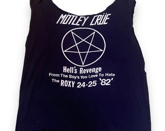 80s Very RARE 1982 Motley Crue Tee Shirt T-Shirt Roxy Sunset Strip Hell’s Revenge Glam Metal Music Collectible Unique Memorabilia Merch VTG