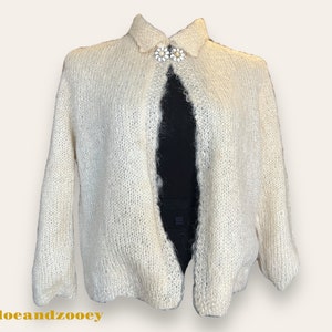 VTG 1950s 1960s Mohair Cardigan Sweater Light Yellow Fifties